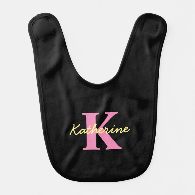 Personalized Monogrammed Black Modern Baby Bib (Front)