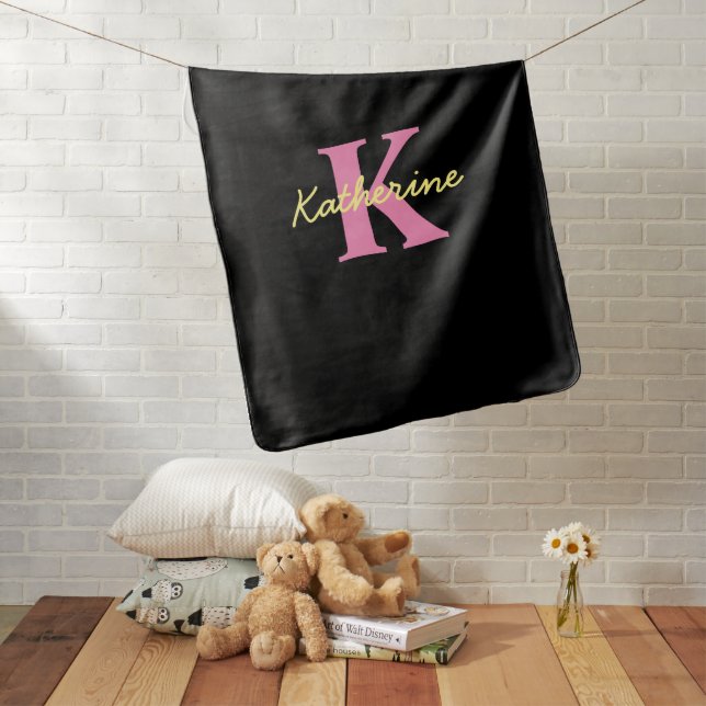 Personalized Monogrammed Black Modern Baby Blanket (In Situ)
