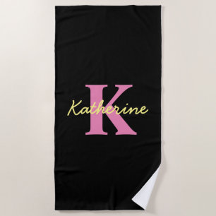 Personalized Monogrammed Black Modern Beach Towel