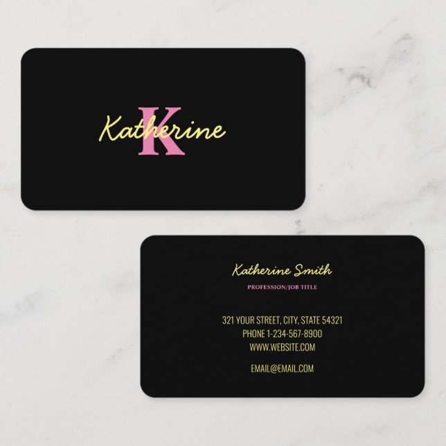 Personalized Monogrammed Black Modern Business Card (Front/Back)