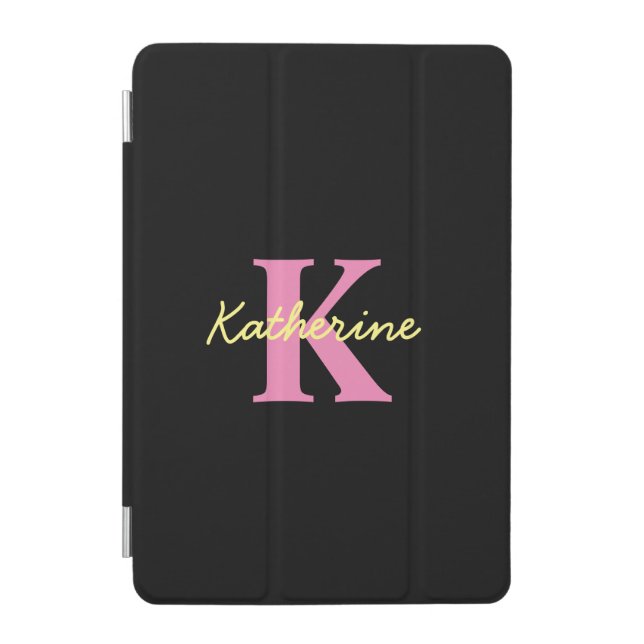 Personalized Monogrammed Black Modern iPad Mini Cover (Front)