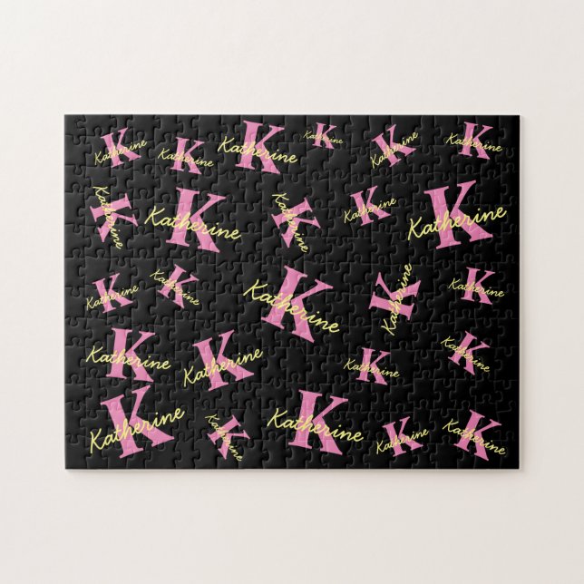 Personalized Monogrammed Black Modern Jigsaw Puzzle (Horizontal)