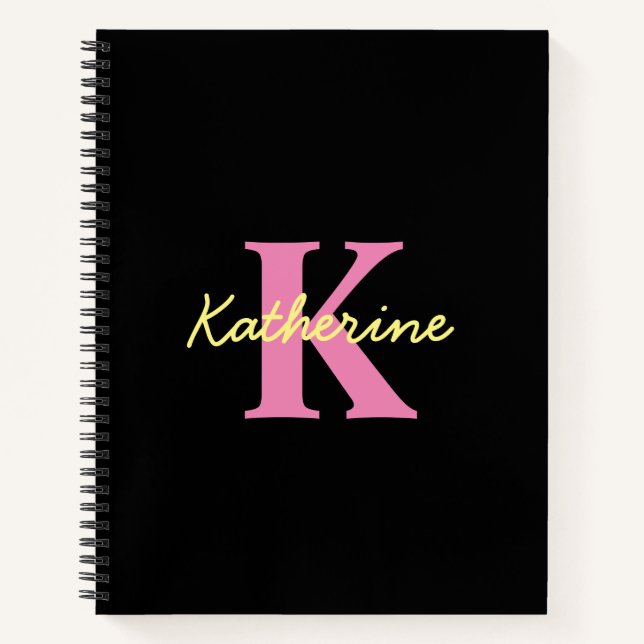 Personalized Monogrammed Black Modern Notebook (Front)