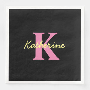 Personalized Monogrammed Black Modern Paper Dinner Napkins