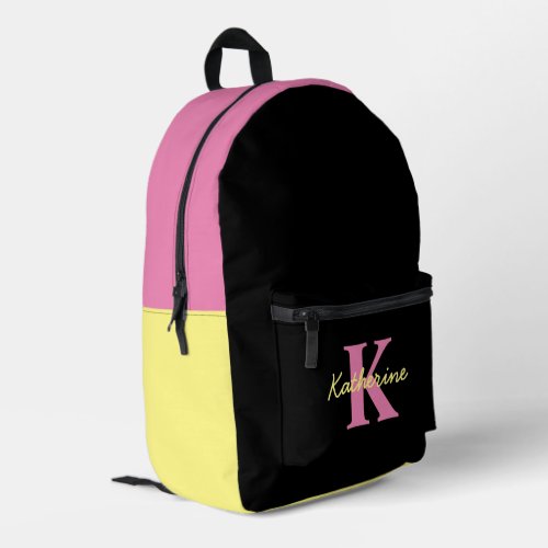 Personalized Monogrammed Black Modern Printed Backpack