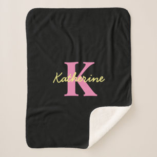 Personalized Monogrammed Black Modern Sherpa Blanket