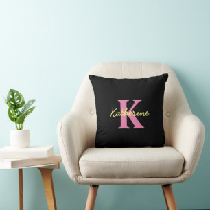 Personalized Monogrammed Black Modern Throw Pillow