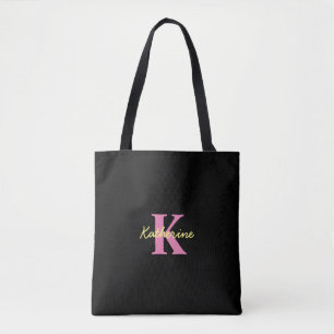 Personalized Monogrammed Black Modern Tote Bag