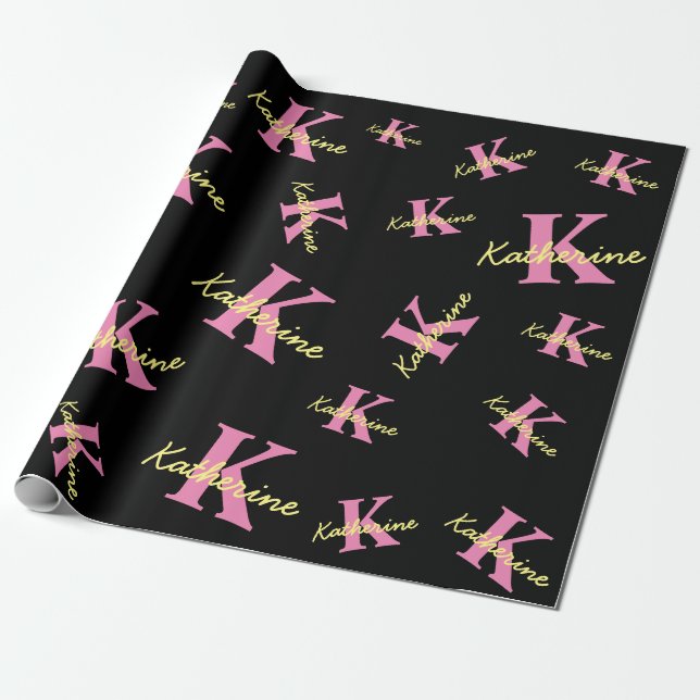 Personalized Monogrammed Black Modern Wrapping Paper (Unrolled)