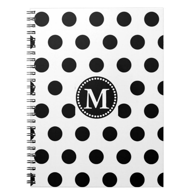 Personalized Monogrammed Black & White Polka Dots Notebook (Front)