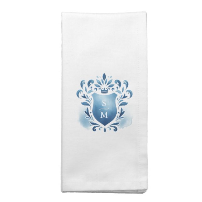 Personalized Monogrammed Blue Crest Cloth Napkin (Folded)