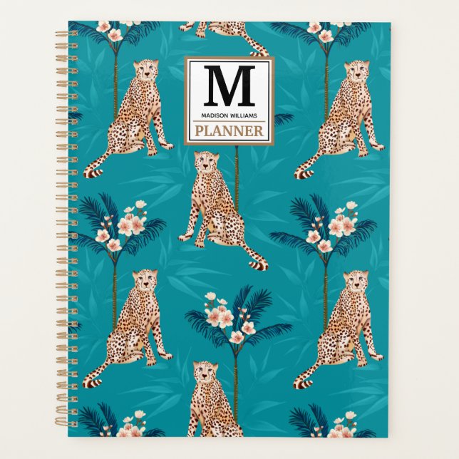 Personalized Monogrammed Blue Leopard Pattern 2023 Planner (Front)