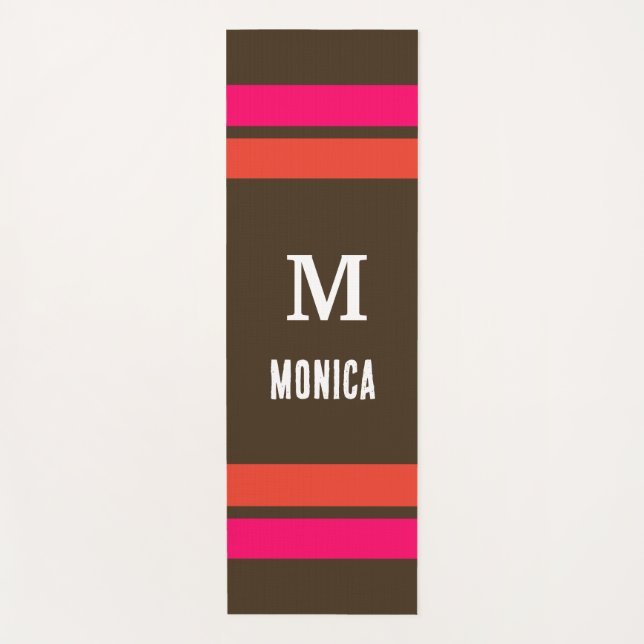 Personalized monogrammed Brown& Orange Stripes Yoga Mat (Front)