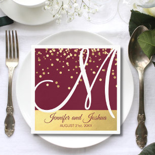 Personalized Monogrammed BURGUNDY Gold Wedding Napkins