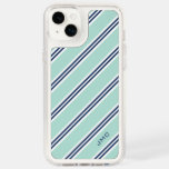 Personalized Monogrammed Classic Baby Blue Stripes Speck Iphone 14 Plus Case at Zazzle