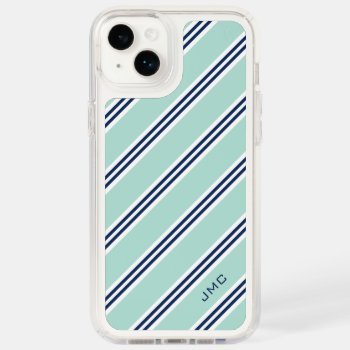 Personalized Monogrammed Classic Baby Blue Stripes Speck Iphone 14 Plus Case by heartlockedcases at Zazzle