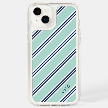 Personalized Monogrammed Classic Baby Blue Stripes Speck Iphone 14 Plu