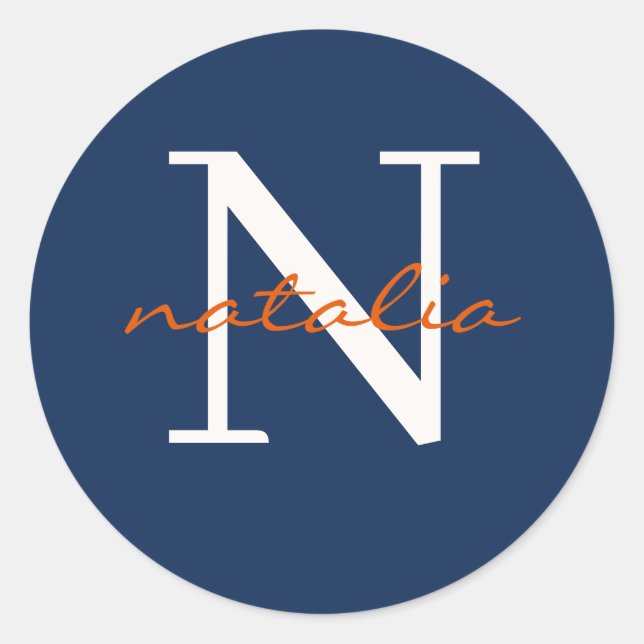 personalized monogrammed classic round sticker (Front)
