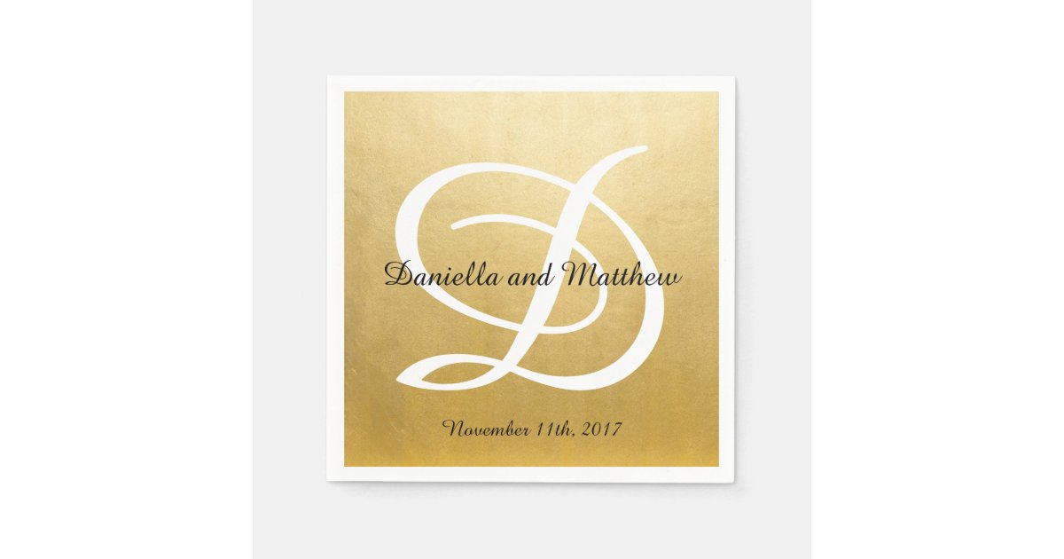 Personalized Monogrammed Custom Gold Foil Wedding Napkin Zazzle Com