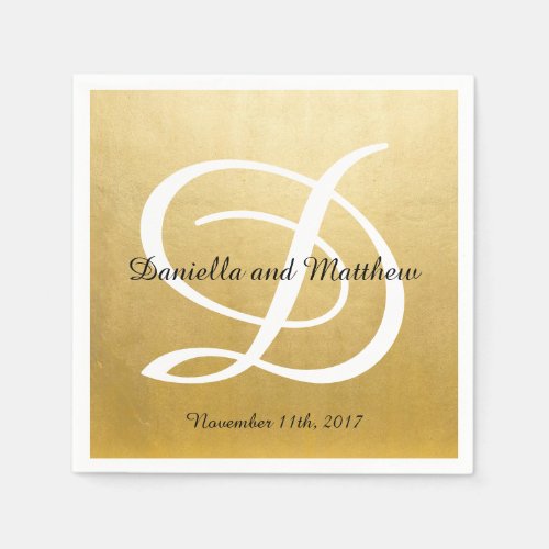 Personalized Monogrammed Custom Gold Foil Wedding Napkins