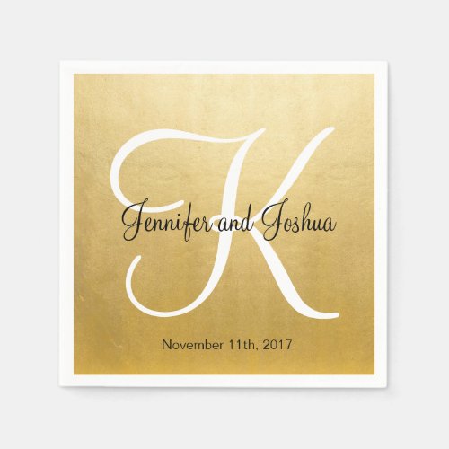 Personalized Monogrammed Custom Gold Foil Wedding Paper Napkins