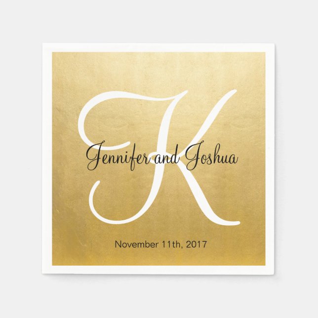 Personalized Monogrammed Custom Gold Foil Wedding Paper Napkins (Front)
