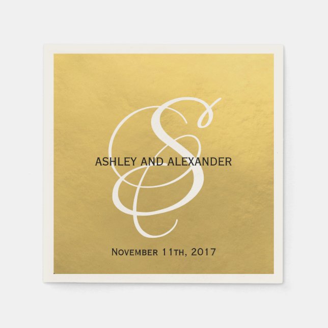 Personalized Monogrammed Custom Gold Foil Wedding Paper Napkins (Front)