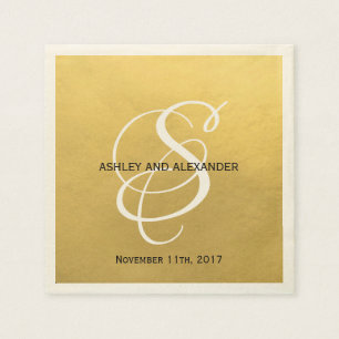 Personalized Monogrammed Custom Gold Foil Wedding Paper Napkins