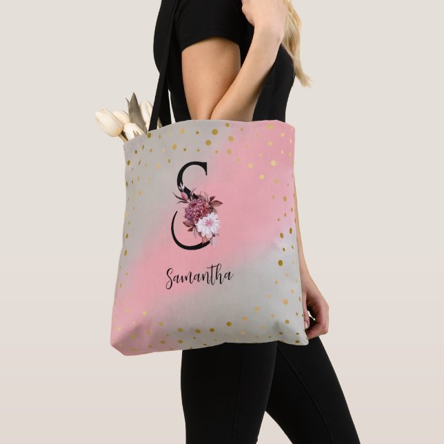 Personalized Monogrammed Customized Letter S Name Tote Bag (Close Up)