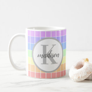 Personalized Monogrammed Cute rainbow stripes Coffee Mug