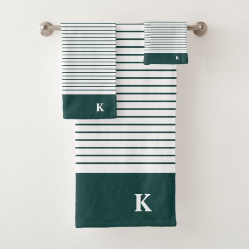 Personalized Monogrammed Dark Green Striped Family Bath Towel Set