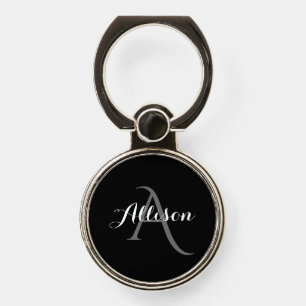 Personalized Monogrammed Elegant Black Script Phone Ring Stand