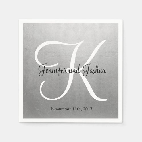 Personalized Monogrammed Faux Silver Foil Wedding Napkins