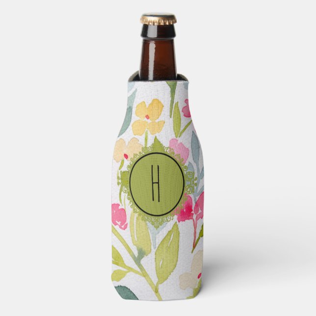 Personalized Monogrammed Floral Bottle Cooler (Bottle Front)