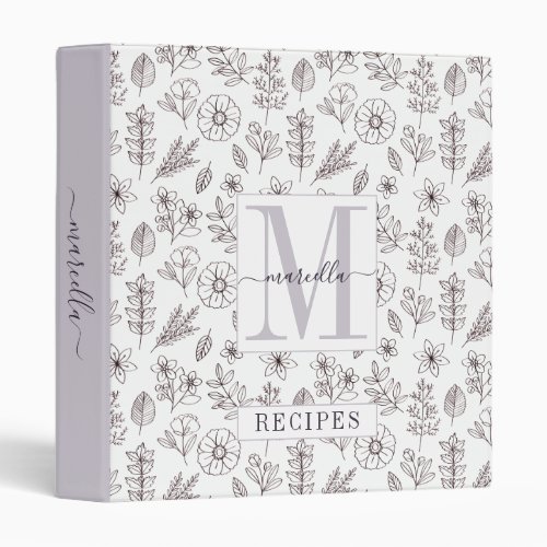 Personalized Monogrammed Floral Pattern Recipe 3 Ring Binder