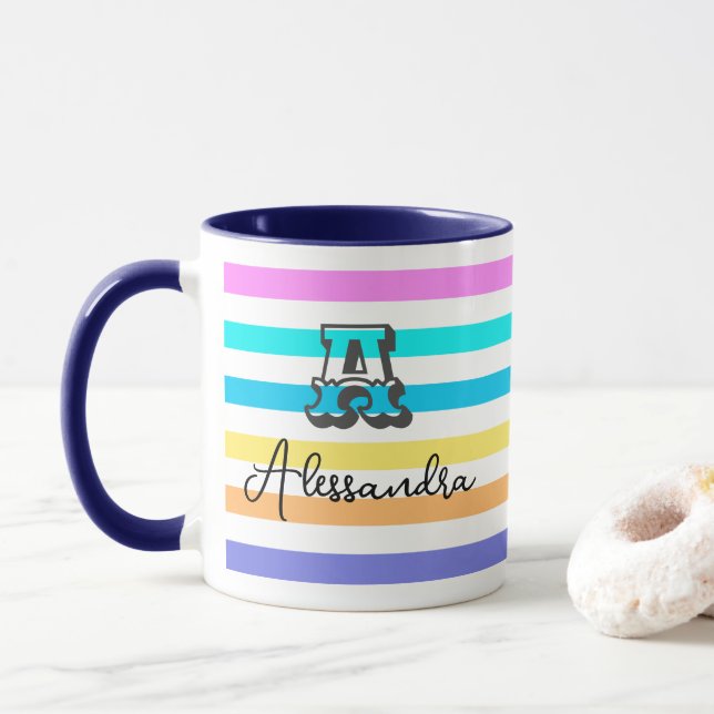 Personalized Monogrammed Girly Rainbow Coffee Mug (With Donut)