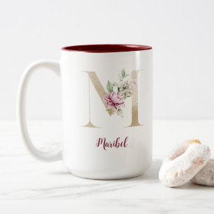 Floral Monogram Coffee Mug With Letters, Personalized Letter A Mug
