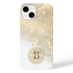 Personalized Monogrammed Gold Marble Glitter Case-Mate iPhone 14 Case