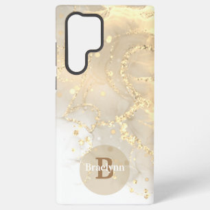 Personalized Monogrammed Gold Marble Glitter Samsung Galaxy S22 Ultra Case