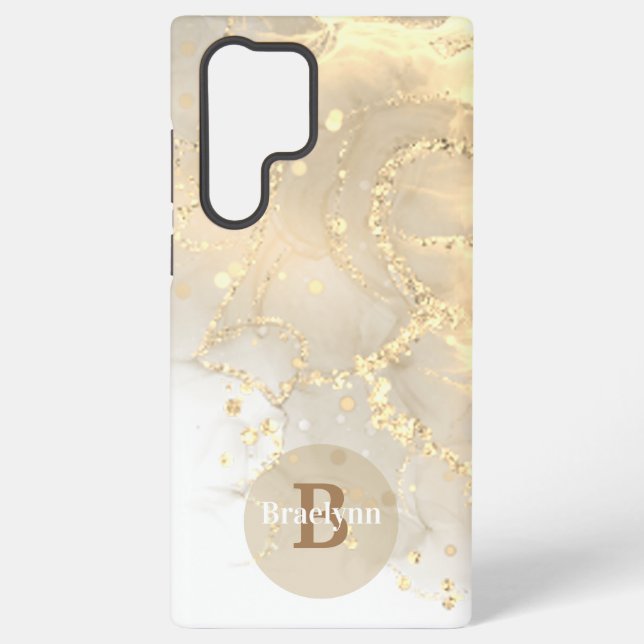 Personalized Monogrammed Gold Marble Glitter Samsung Galaxy Case (Back)