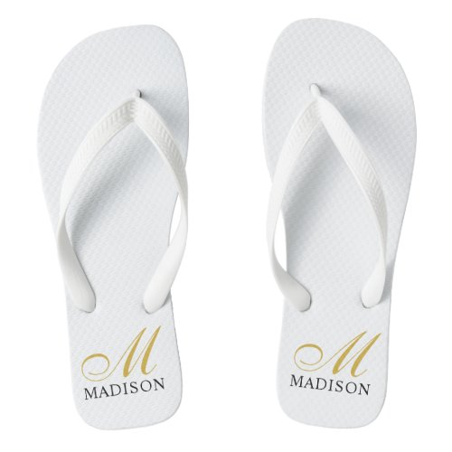 Personalized Monogrammed Gold White  Flip Flops