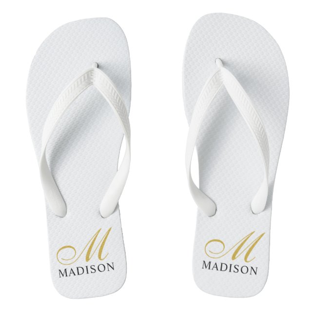 Personalized Monogrammed Gold White  Flip Flops (Footbed)