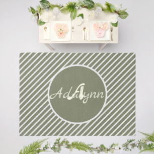 Personalized Monogrammed Green And White Striped Outdoor Rug