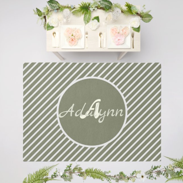 Personalized Monogrammed Green And White Striped Outdoor Rug (Insitu (Wedding 2))