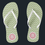 Personalized Monogrammed Green & White Chevron Flip Flops<br><div class="desc">Personalized Monogrammed Green  & White Chevron Wedding Flip Flops</div>