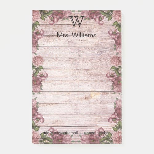Personalized Monogrammed Green Wooden Background Post_it Notes