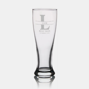 Personalized Monogrammed Groomsman Engraved Beer Pilsner Glass