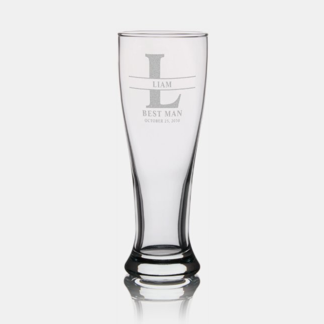Personalized Monogrammed Groomsman Engraved Beer Pilsner Glass (Glassware)