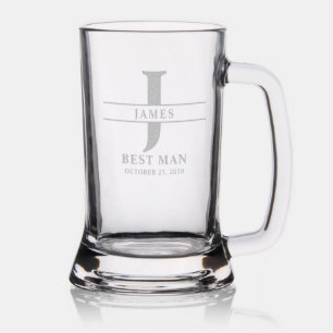 Personalized Monogrammed Groomsman Engraved Beer Stein