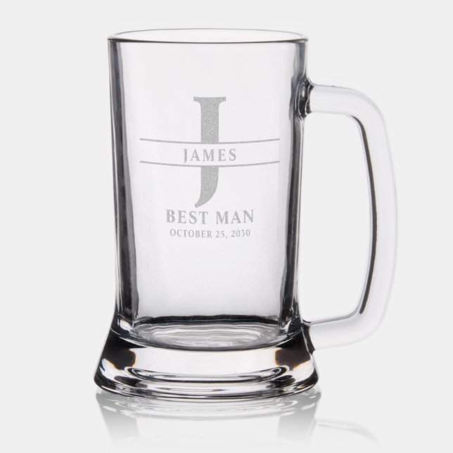 Personalized Monogrammed Groomsman Engraved Beer Stein (Glassware)